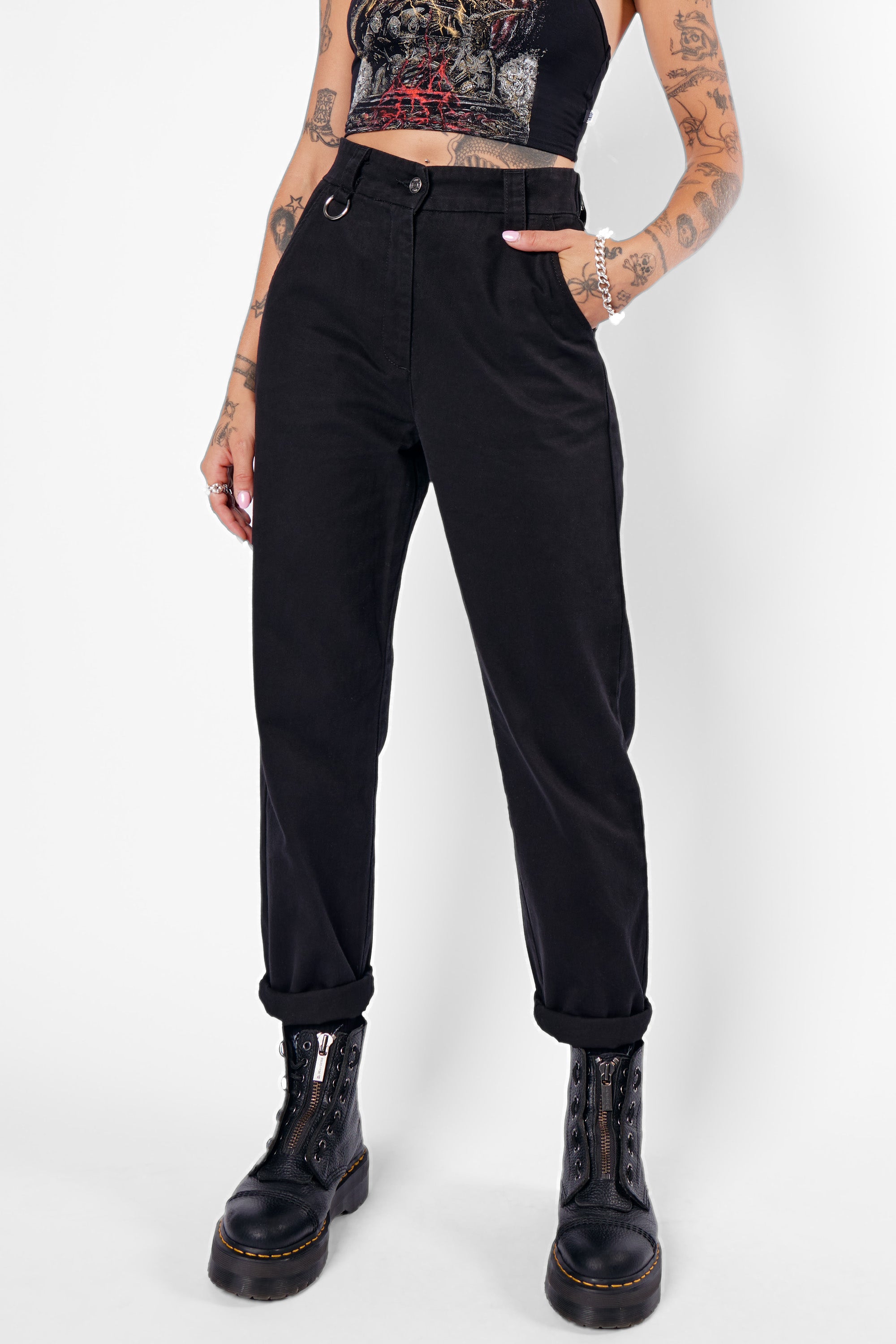 Raegen Pant - High Waist Tapered Leg Pant in Black